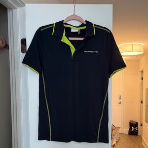 Women's Black Polo Shirt with Green Accents